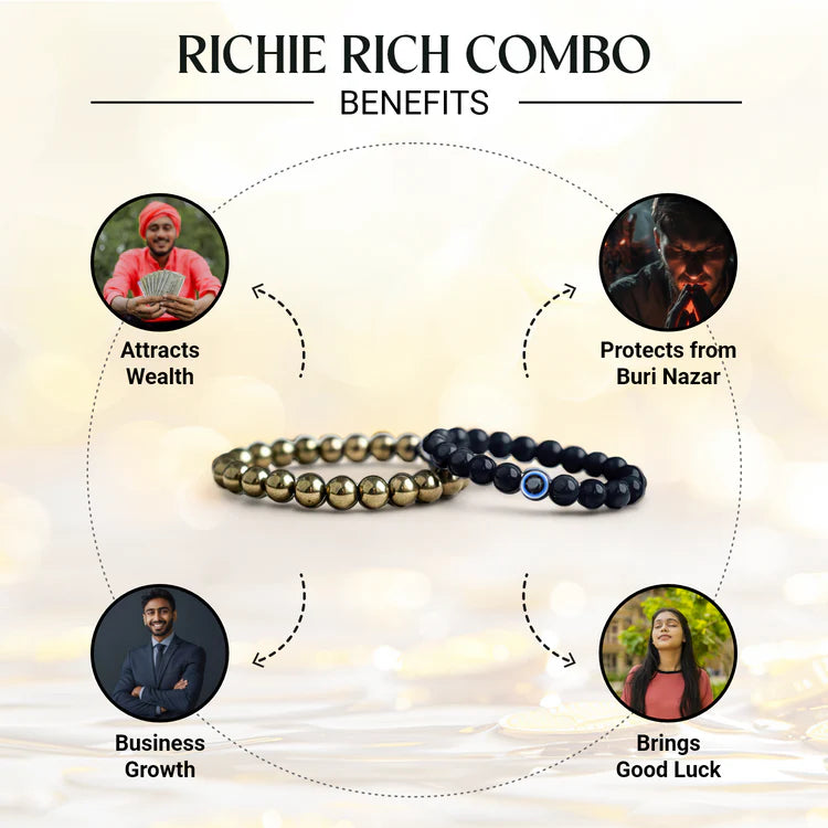 Richie Rich Combo Bracelet – Attract Wealth, Prosperity & Abundance | Lucky Charm Crystals for Financial Success