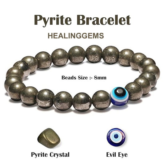 Pyrite Evil Eye Protection & Wealth Bracelet | Natural Healing Crystal for Good Luck & Success